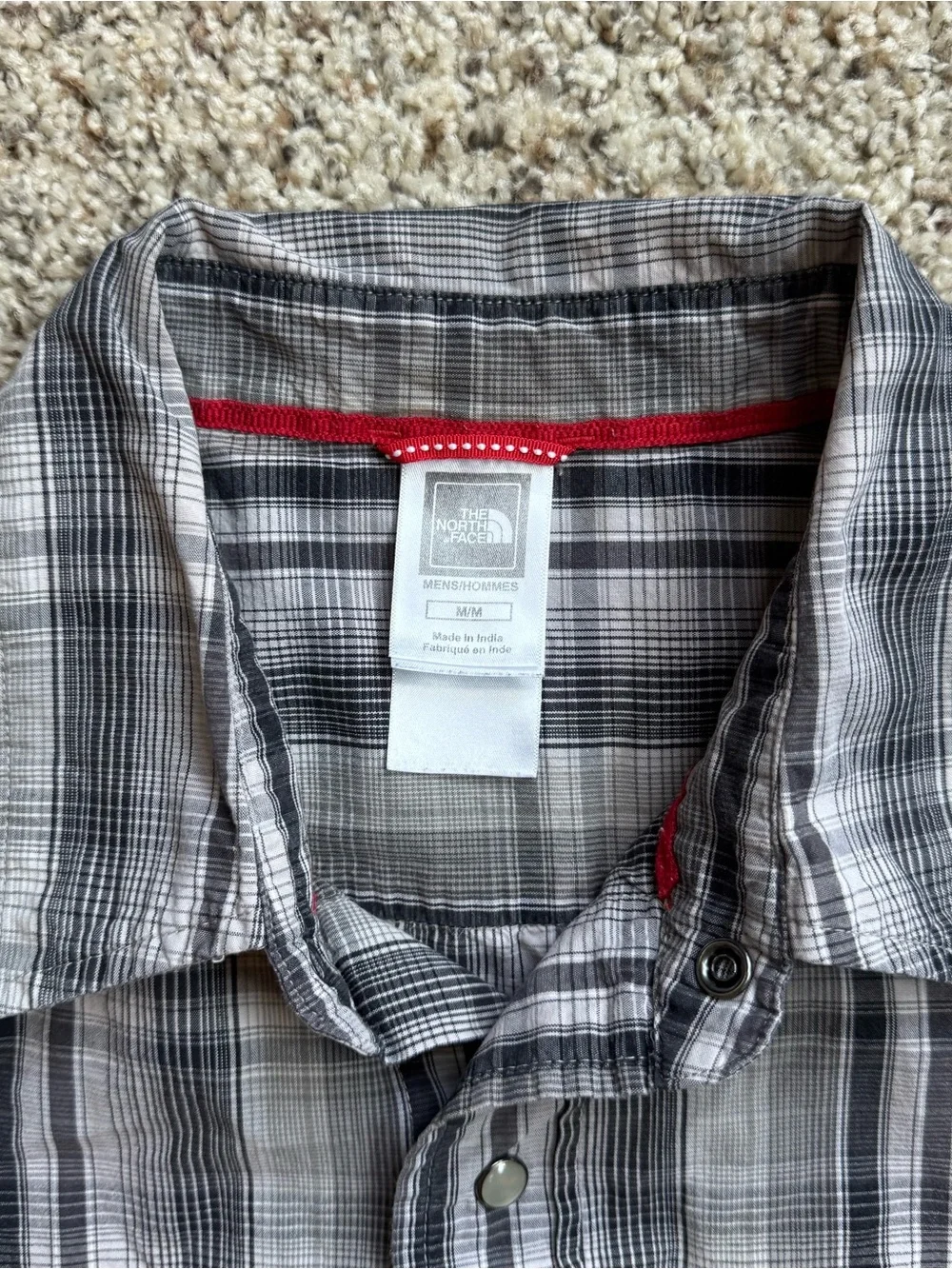 The North Face Shirt Men’s Grey Pearl Snap Short Sleeve Button-Up Check Plaid M